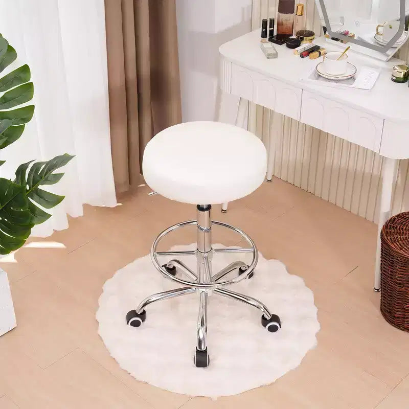 VECELO Round Rolling Stool, Easy Assembly PU Leather Height Adjustable Drafting Swivel Chair