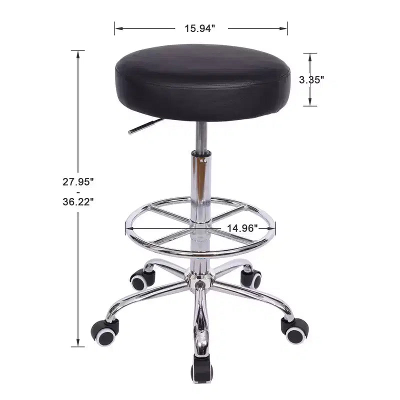 VECELO Round Rolling Stool, Easy Assembly PU Leather Height Adjustable Drafting Swivel Chair