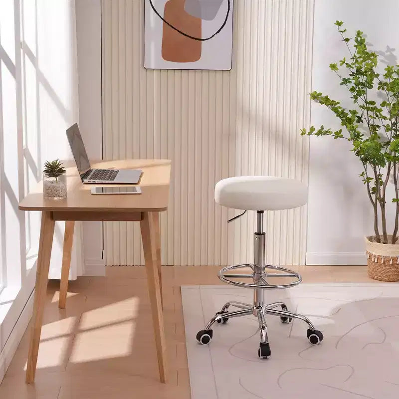 VECELO Round Rolling Stool, Easy Assembly PU Leather Height Adjustable Drafting Swivel Chair