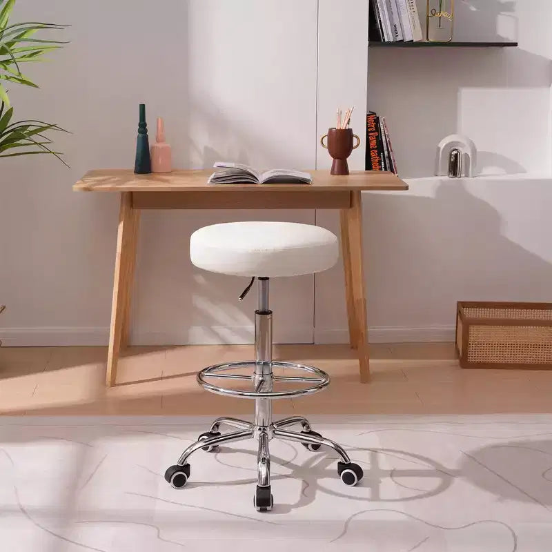 VECELO Round Rolling Stool, Easy Assembly PU Leather Height Adjustable Drafting Swivel Chair