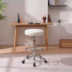 VECELO Round Rolling Stool, Easy Assembly PU Leather Height Adjustable Drafting Swivel Chair