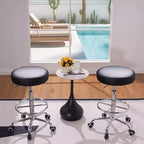 VECELO Round Rolling Stool, Easy Assembly PU Leather Height Adjustable Drafting Swivel Chair