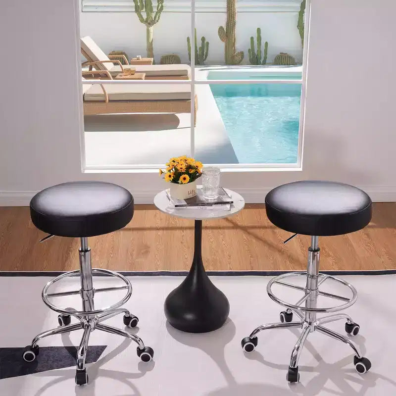 VECELO Round Rolling Stool, Easy Assembly PU Leather Height Adjustable Drafting Swivel Chair