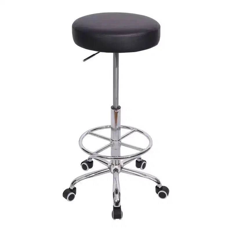 VECELO Round Rolling Stool, Easy Assembly PU Leather Height Adjustable Drafting Swivel Chair