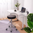 VECELO Round Rolling Stool, Easy Assembly PU Leather Height Adjustable Drafting Swivel Chair