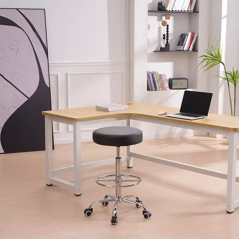 VECELO Round Rolling Stool, Easy Assembly PU Leather Height Adjustable Drafting Swivel Chair