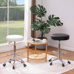 VECELO Round Rolling Stool, Easy Assembly PU Leather Height Adjustable Drafting Swivel Chair