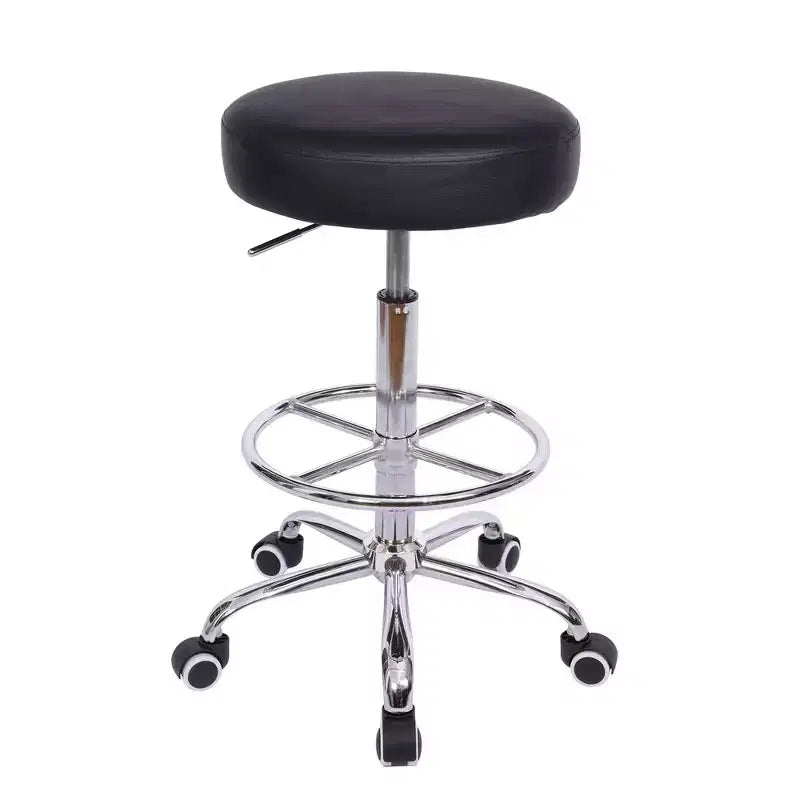 VECELO Round Rolling Stool, Easy Assembly PU Leather Height Adjustable Drafting Swivel Chair
