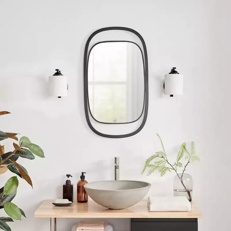 Sonya 29.6-inch Contemporary Rectangular Wall Mirror with Black Iron Frame