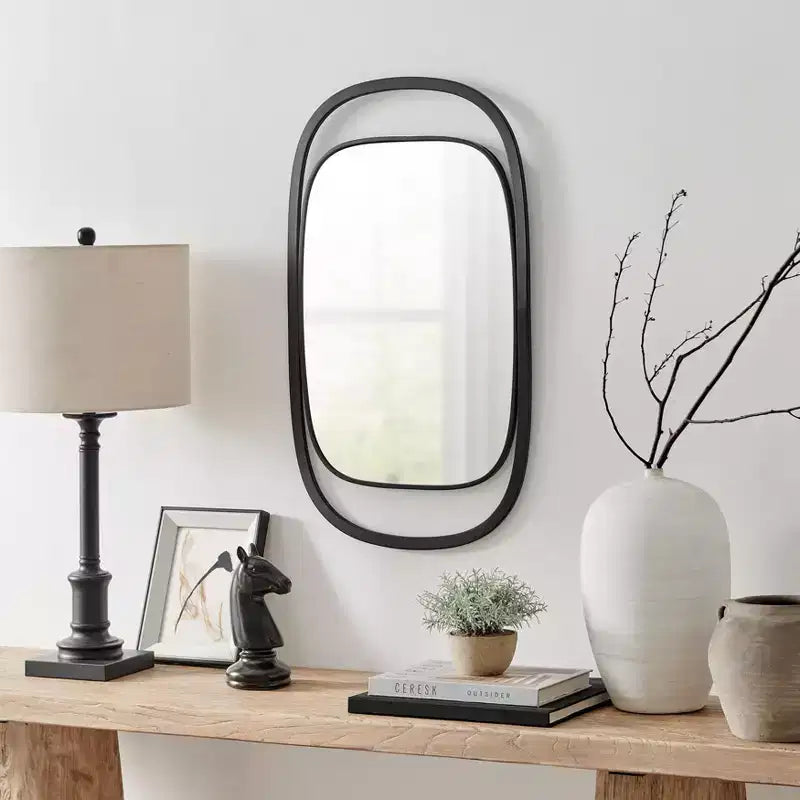Sonya 29.6-inch Contemporary Rectangular Wall Mirror with Black Iron Frame