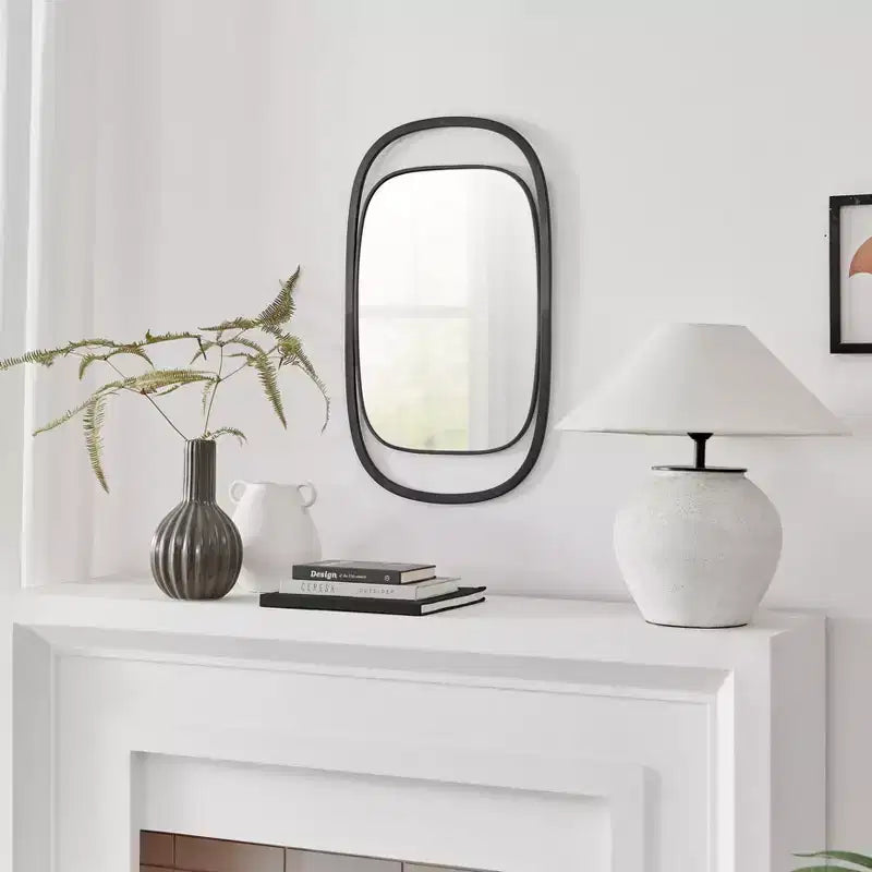 Sonya 29.6-inch Contemporary Rectangular Wall Mirror with Black Iron Frame