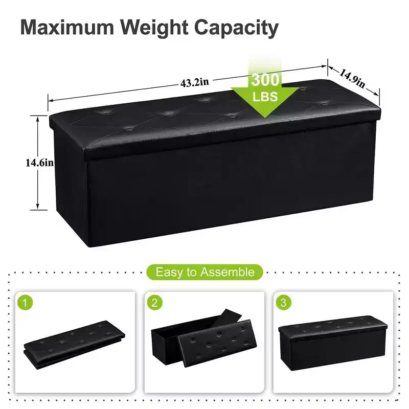 Panca contenitore pieghevole VECELO, versatile panca/poggiapiedi per camera da letto, capacità di carico fino a 300 kg
