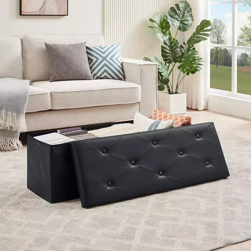 Panca contenitore pieghevole VECELO, versatile panca/poggiapiedi per camera da letto, capacità di carico fino a 300 kg