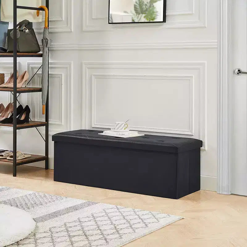 Panca contenitore pieghevole VECELO, versatile panca/poggiapiedi per camera da letto, capacità di carico fino a 300 kg