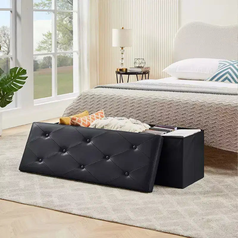 Panca contenitore pieghevole VECELO, versatile panca/poggiapiedi per camera da letto, capacità di carico fino a 300 kg