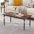 VECELO Rectangle Coffee Table for Living Room, Industrial Wood Look Accent Furniture, X-Shaped Design and Metal Frame, Rustic Brown