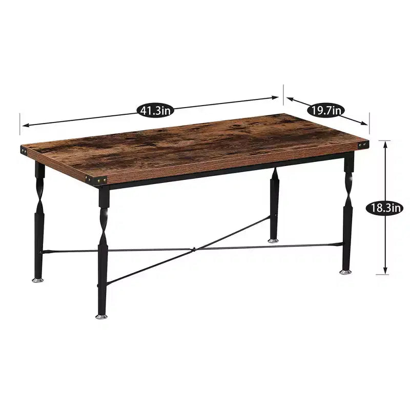 VECELO Rectangle Coffee Table for Living Room, Industrial Wood Look Accent Furniture, X-Shaped Design and Metal Frame, Rustic Brown