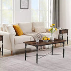 VECELO Rectangle Coffee Table for Living Room, Industrial Wood Look Accent Furniture, X-Shaped Design and Metal Frame, Rustic Brown