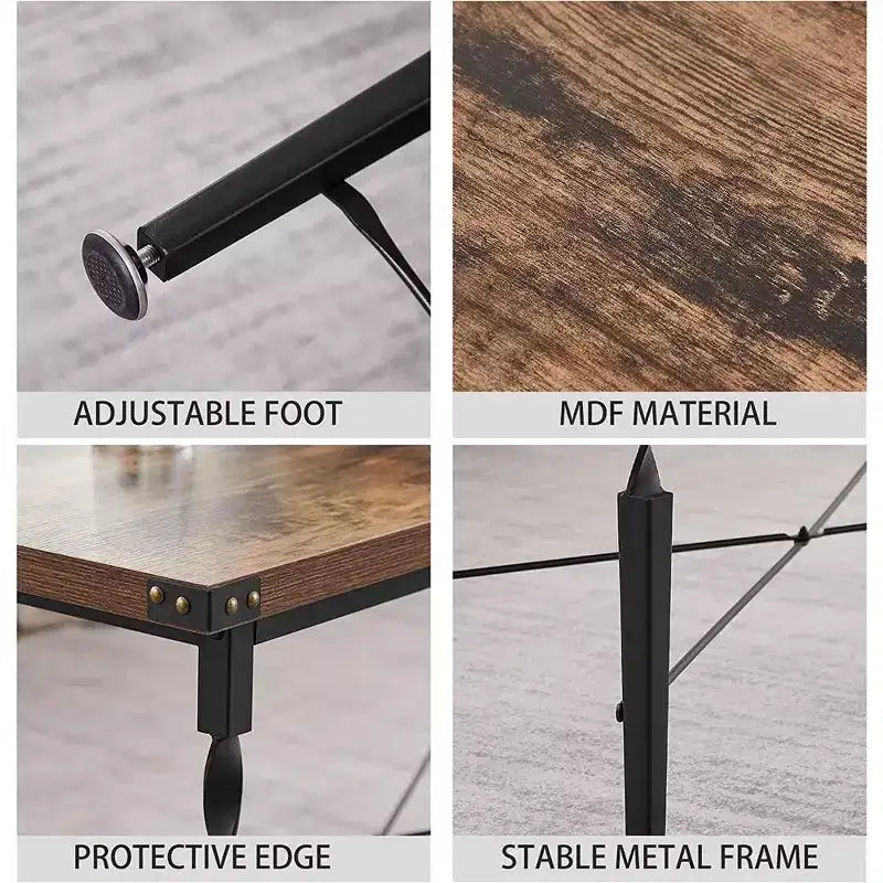 VECELO Rectangle Coffee Table for Living Room, Industrial Wood Look Accent Furniture, X-Shaped Design and Metal Frame, Rustic Brown