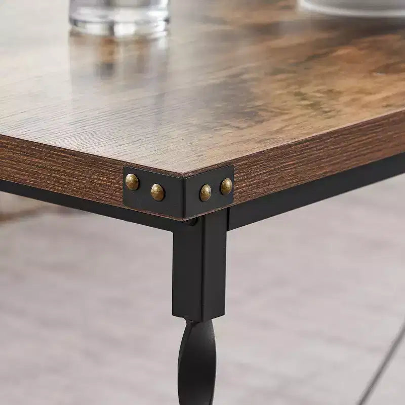 VECELO Rectangle Coffee Table for Living Room, Industrial Wood Look Accent Furniture, X-Shaped Design and Metal Frame, Rustic Brown