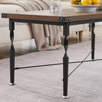 VECELO Rectangle Coffee Table for Living Room, Industrial Wood Look Accent Furniture, X-Shaped Design and Metal Frame, Rustic Brown