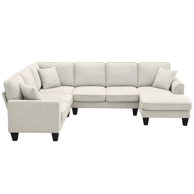 Modern U-Shaped 7-Seater Fabric Sectional Sofa Set with 3 Pillows, 108" x 85.5"