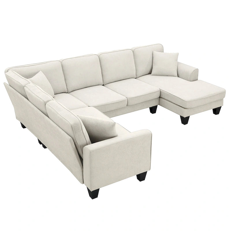 Modern U-Shaped 7-Seater Fabric Sectional Sofa Set with 3 Pillows, 108" x 85.5"