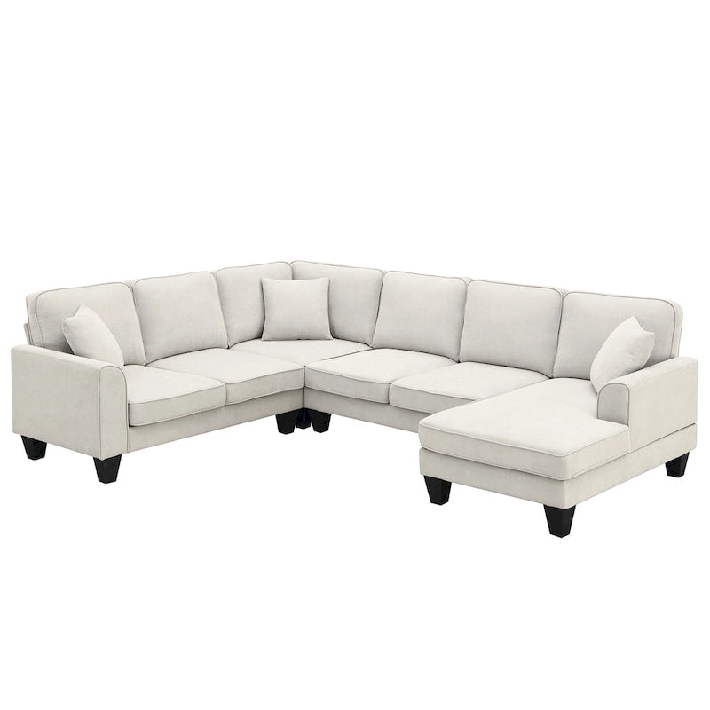 Modern U-Shaped 7-Seater Fabric Sectional Sofa Set with 3 Pillows, 108" x 85.5"