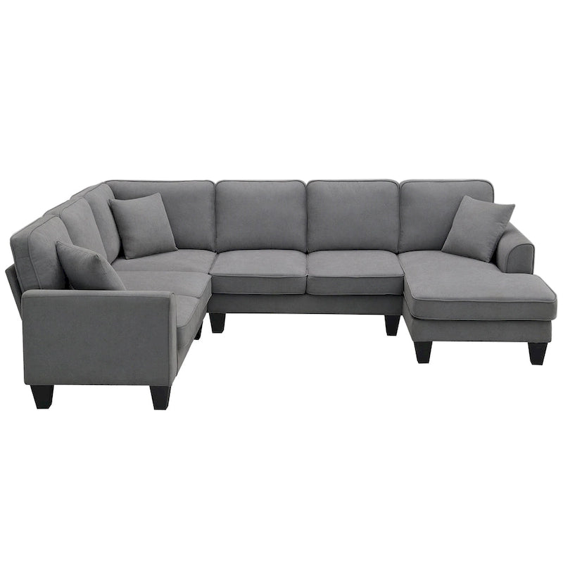 Modern U-Shaped 7-Seater Fabric Sectional Sofa Set with 3 Pillows, 108" x 85.5"