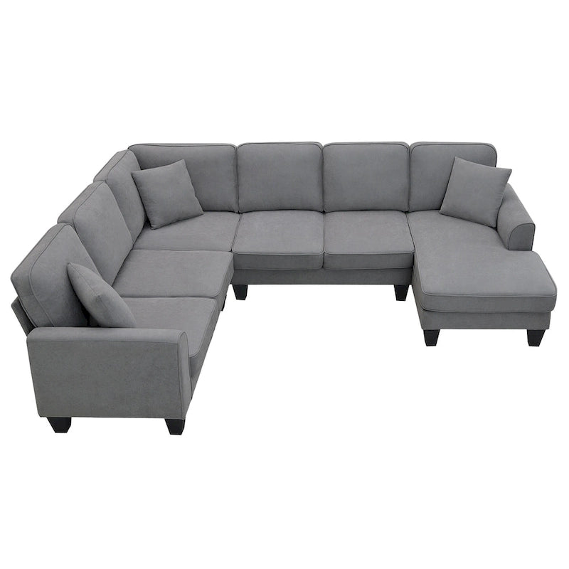 Modern U-Shaped 7-Seater Fabric Sectional Sofa Set with 3 Pillows, 108" x 85.5"