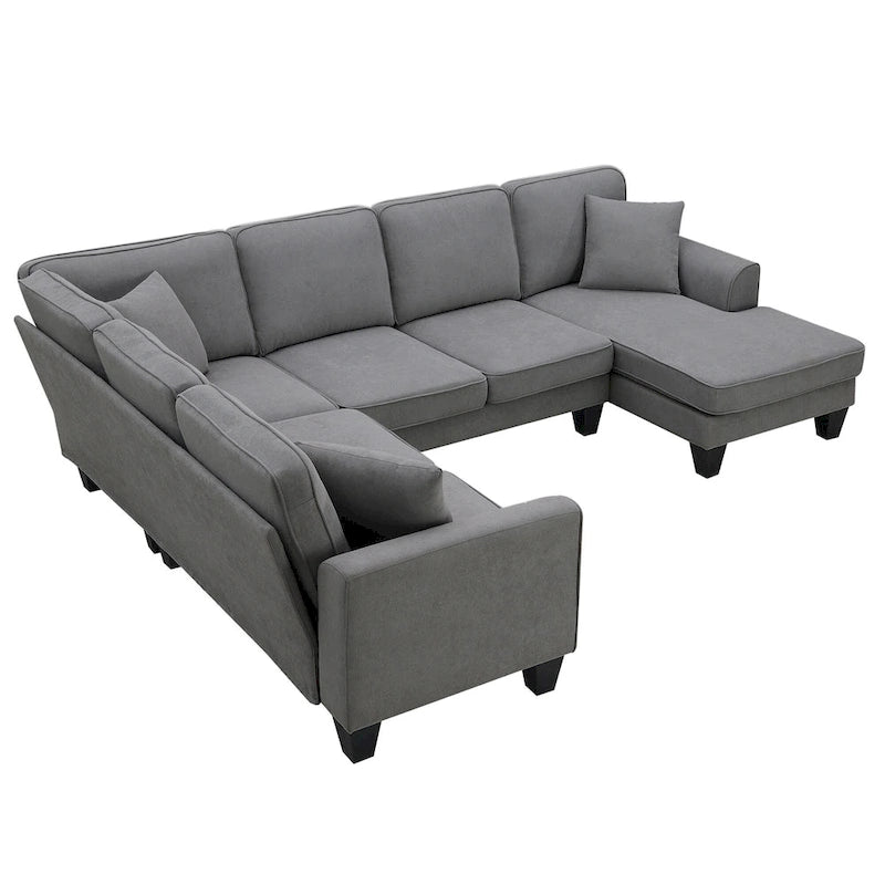 Modern U-Shaped 7-Seater Fabric Sectional Sofa Set with 3 Pillows, 108" x 85.5"