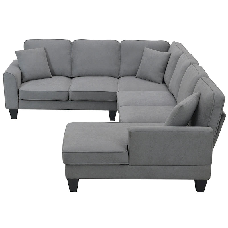 Modern U-Shaped 7-Seater Fabric Sectional Sofa Set with 3 Pillows, 108" x 85.5"