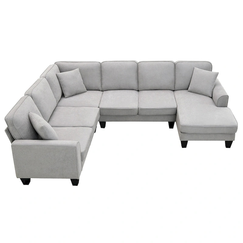 Modern U-Shaped 7-Seater Fabric Sectional Sofa Set with 3 Pillows, 108" x 85.5"