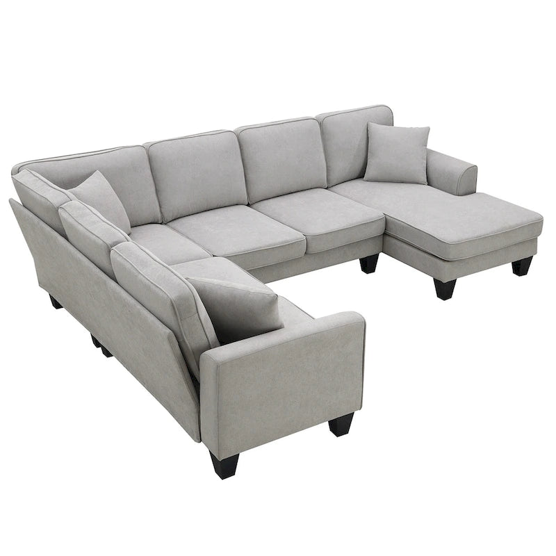 Modern U-Shaped 7-Seater Fabric Sectional Sofa Set with 3 Pillows, 108" x 85.5"