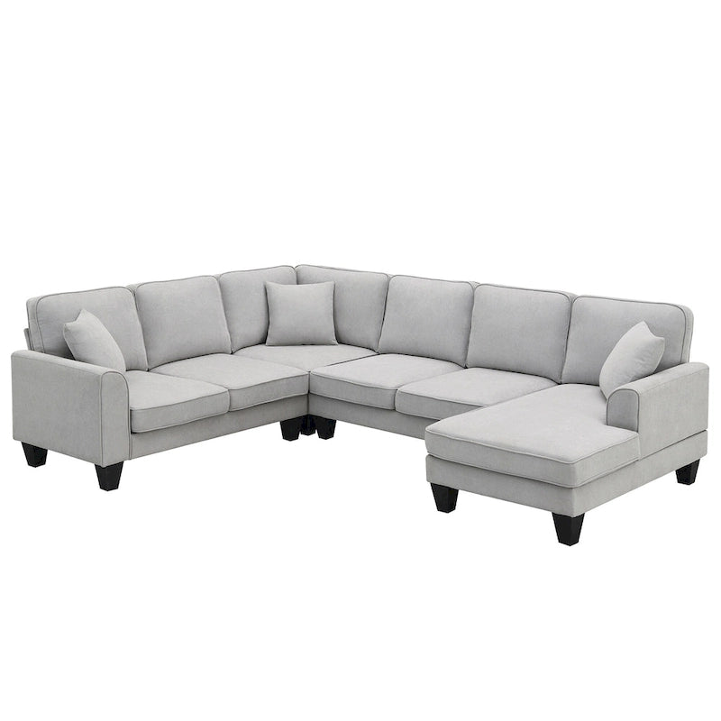 Modern U-Shaped 7-Seater Fabric Sectional Sofa Set with 3 Pillows, 108" x 85.5"