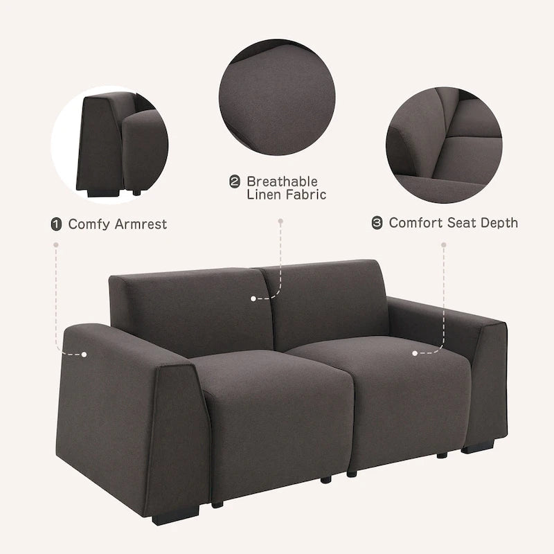[VIDEO provided] [New] 71*35.5 Modern Linen Fabric Sofa,Stylish and Minimalist 2-3 Seat Couch,Easy to Install,Exquisite Lovesea