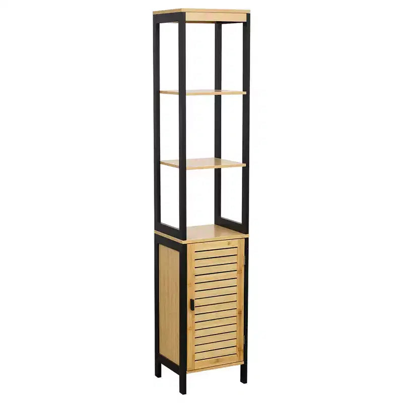 Evideco French Home Goods Cebu Elegant 13.4W x 11.13D x 68H Bamboo Linen Storage Tower - Contemporary Black Bathroom Tall Organizer