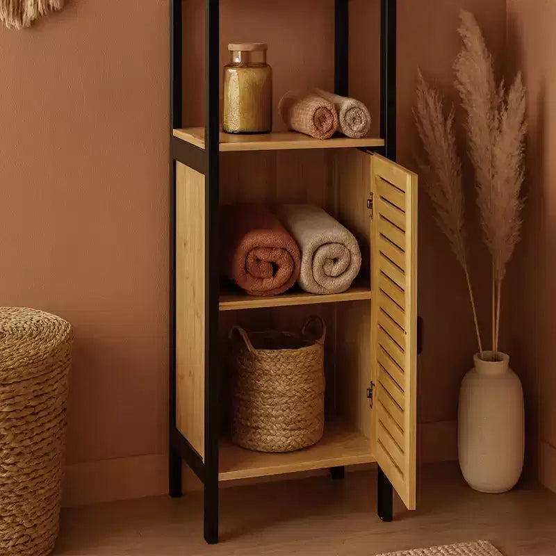 Evideco French Home Goods Cebu Elegant 13.4W x 11.13D x 68H Bamboo Linen Storage Tower - Contemporary Black Bathroom Tall Organizer