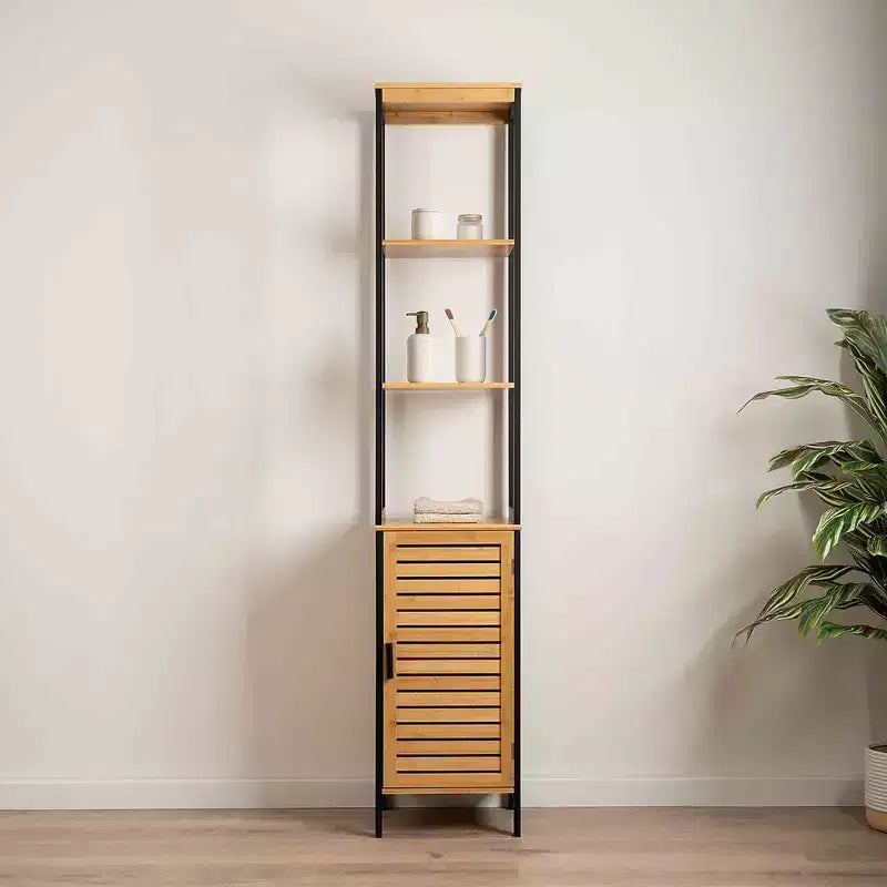 Evideco French Home Goods Cebu Elegant 13.4W x 11.13D x 68H Bamboo Linen Storage Tower - Contemporary Black Bathroom Tall Organizer