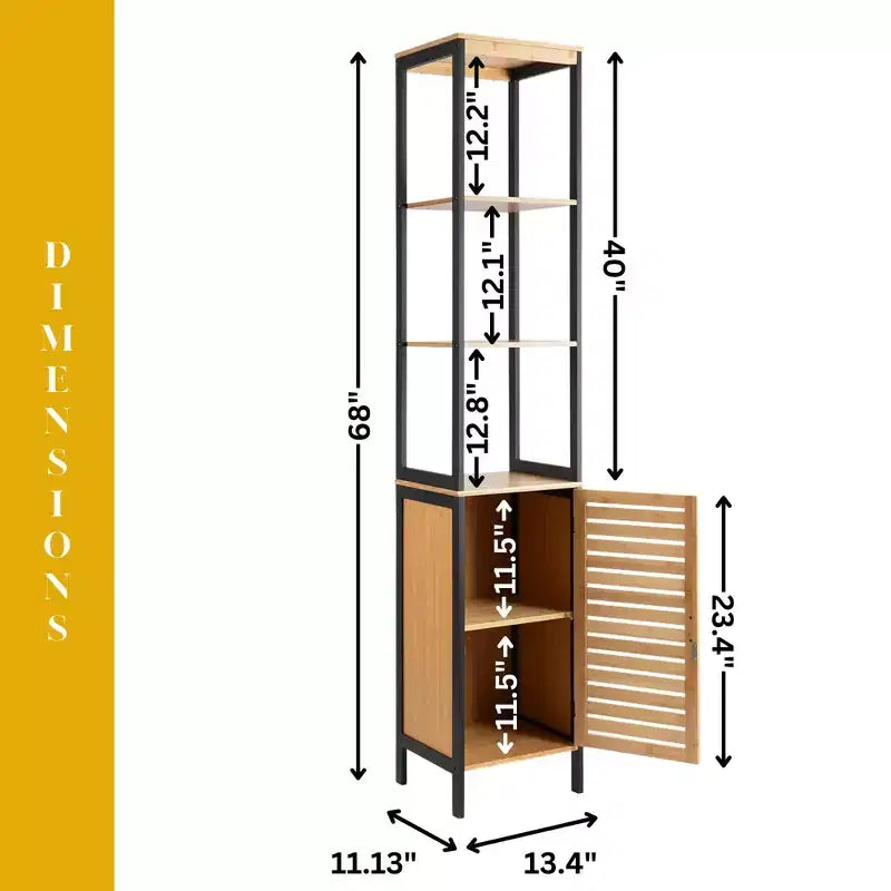 Evideco French Home Goods Cebu Elegant 13.4W x 11.13D x 68H Bamboo Linen Storage Tower - Contemporary Black Bathroom Tall Organizer