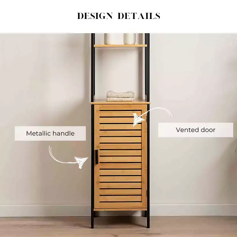 Evideco French Home Goods Cebu Elegant 13.4W x 11.13D x 68H Bamboo Linen Storage Tower - Contemporary Black Bathroom Tall Organizer