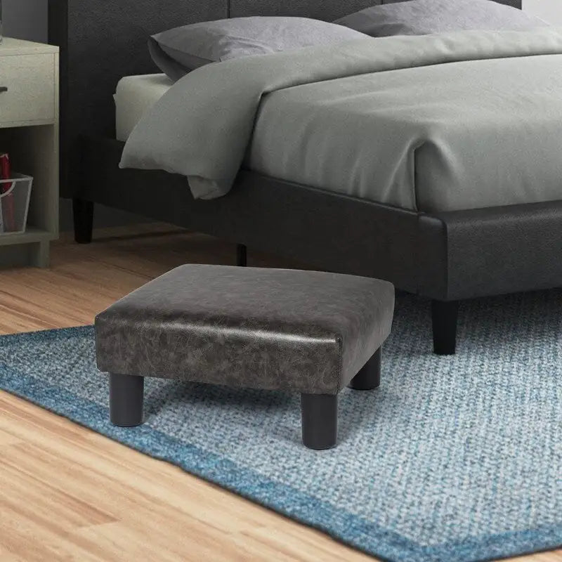 Adeco Small Footstool PU Leather Ottoman Square Footrest Stool Modern