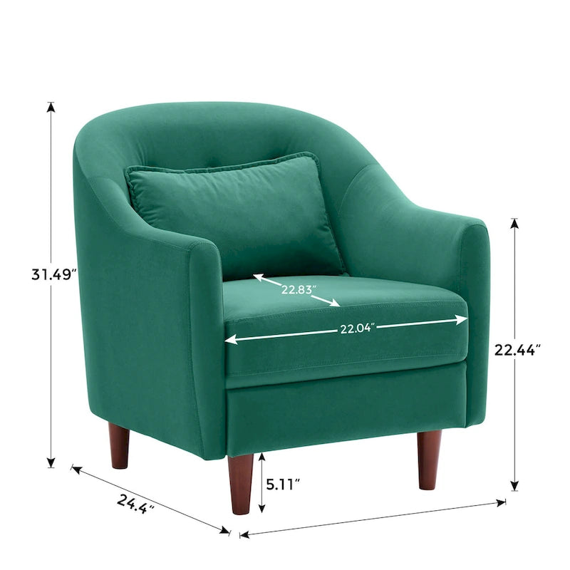 VANOMi 28.34 Accent Armchair, Velvet Barrel Chair with Solid Wood Legs