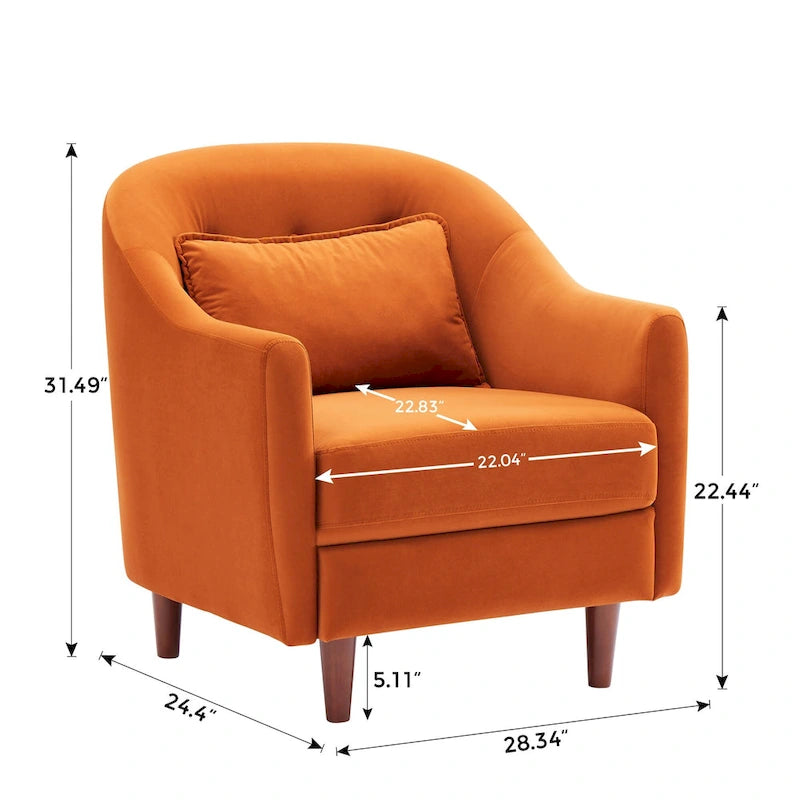 VANOMi 28.34 Accent Armchair, Velvet Barrel Chair with Solid Wood Legs