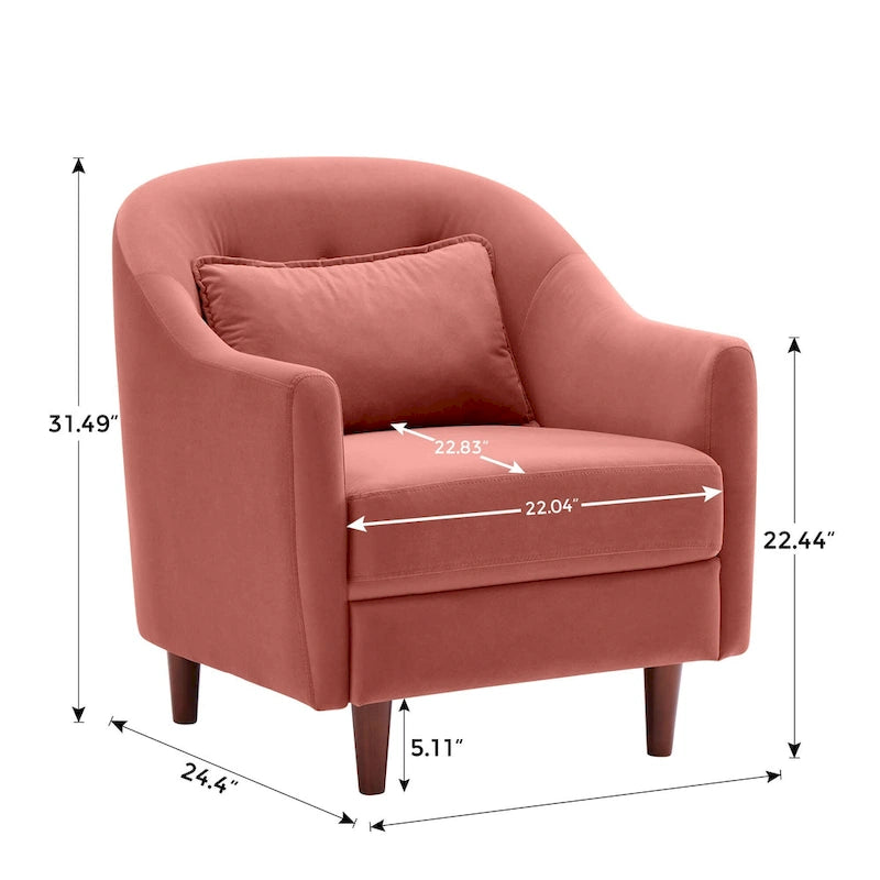 VANOMi 28.34 Accent Armchair, Velvet Barrel Chair with Solid Wood Legs