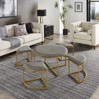 Gold Round Coffee Table with 4 Nesting Stools Set