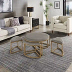 Gold Round Coffee Table with 4 Nesting Stools Set