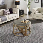 Gold Round Coffee Table with 4 Nesting Stools Set