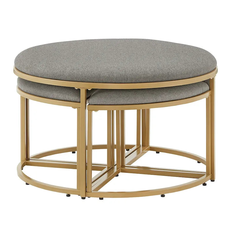 Gold Round Coffee Table with 4 Nesting Stools Set