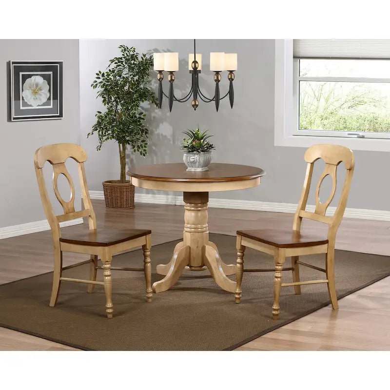 Sedia laterale Brook bicolore anticata panna chiara e marrone noce pecan caldo (set da 2) - 23L x 18.5W x 38H